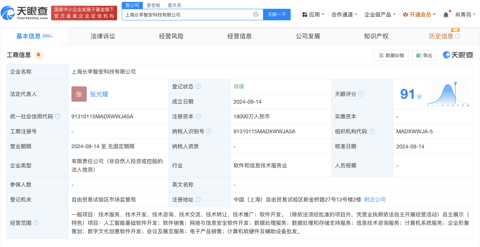 長(zhǎng)亭科技上海新公司成立，1.8億注資深耕數(shù)字文化創(chuàng)意軟件開(kāi)發(fā)